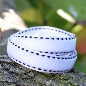 Velvet Saddle Stitch Ribbon - White/Black